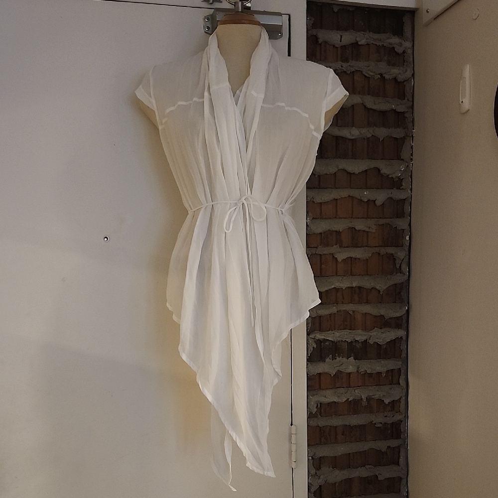 Sandwich White Women's Tie Around Crinkle Blouse Size 38 M Medium